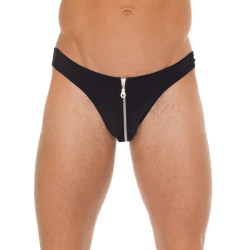 Mens Black G-String With Zipper On 