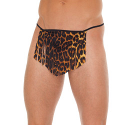 Mens Black G-String With Leopard Lo
